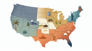 Stylized U.S. map showing regional cultural differences for an international company entering US market